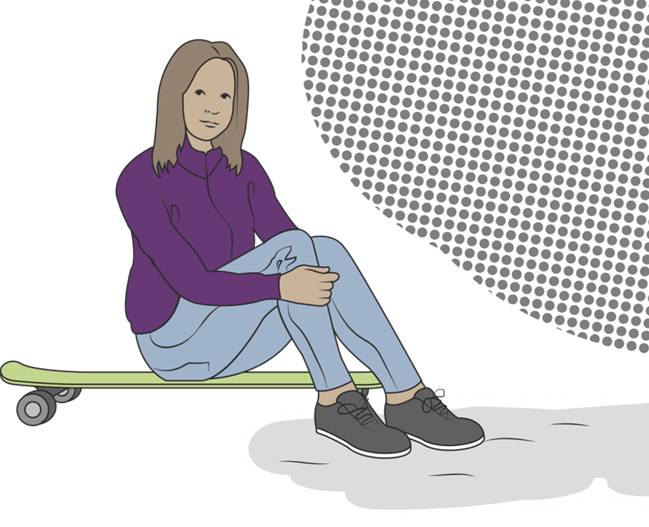 En illustration föreställande en flicka som sitter på en skateboard